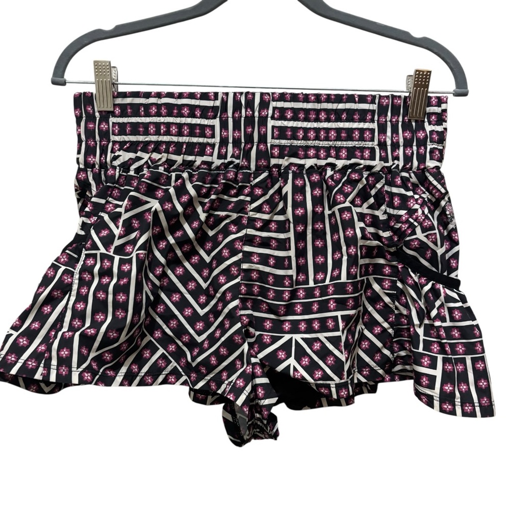 FP movement black floral stripe flare ultra short lined running active shorts